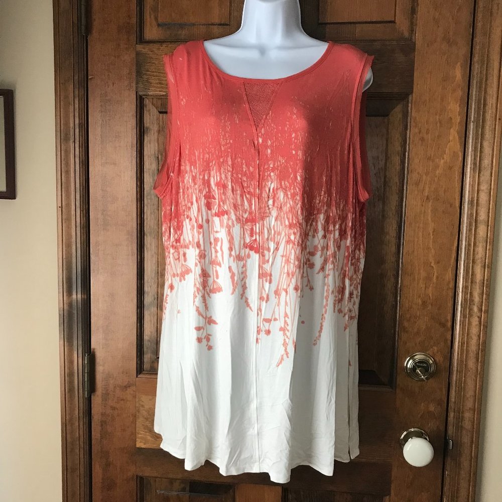 Lisa Rinna Collection Orange & White Sleeveless Tunic Top Size 1X